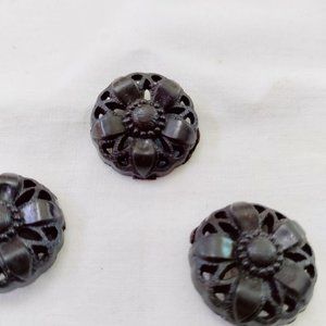 4/$20 Vintage Carved Flower Plastic Shank Buttons 7/8" Brown Lot Of 3 Perforated